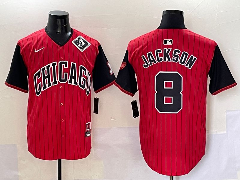 Men 2025 Chicago White Sox #8 Jackson Red Stripe Joint Name Nike MLB Jersey style 44